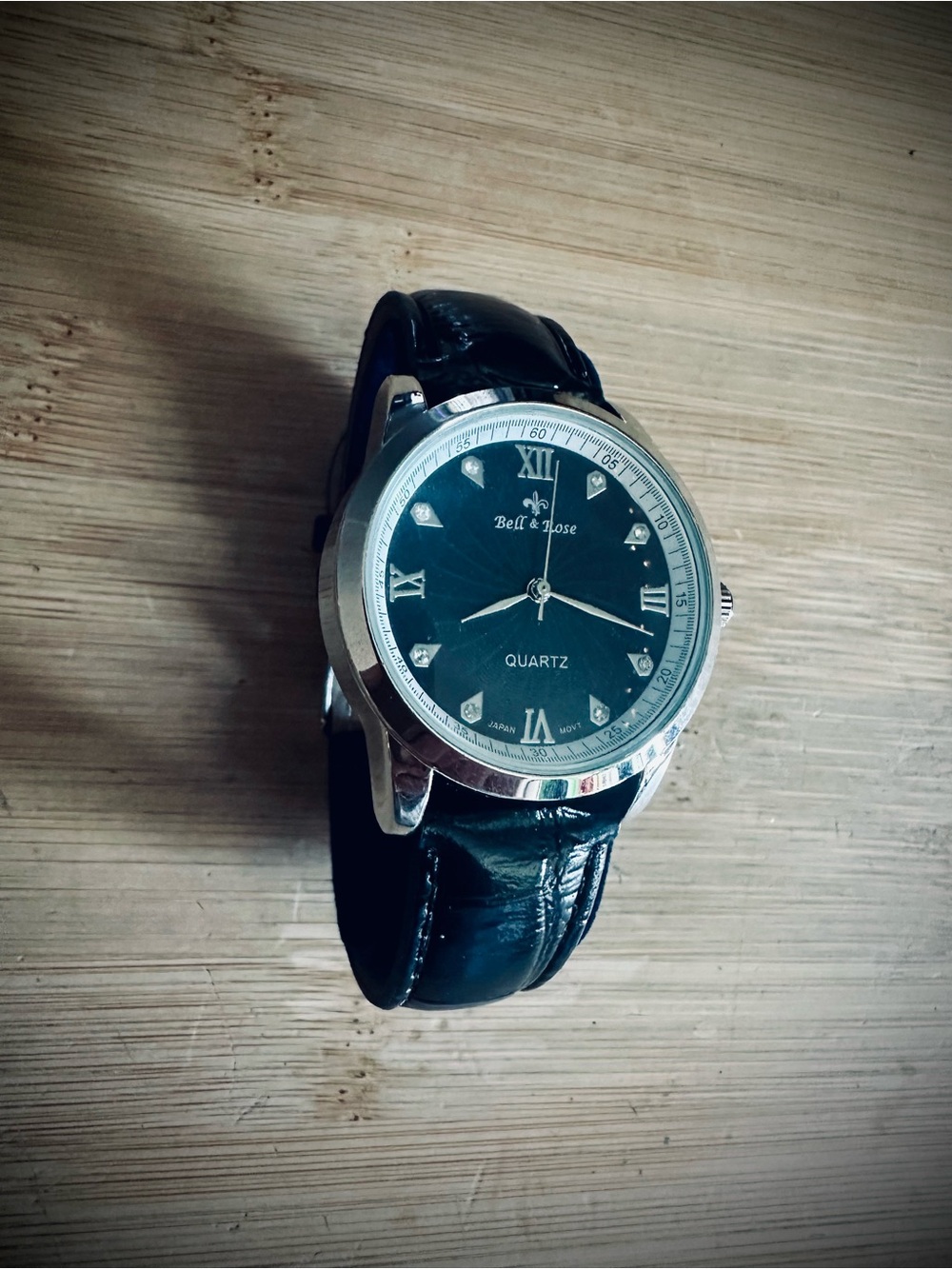 Black Leather Strap Quartz Watch